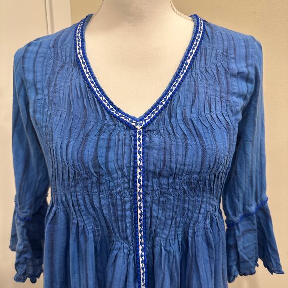 Poupette St. Barth Blue Crinkle Mini Tunic Dress Cover-Up Boho Mermaid Hippie - Picture 4 of 13